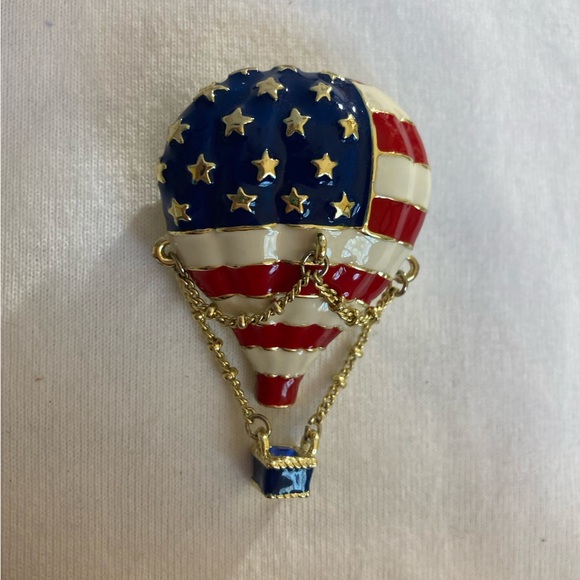 Air Balloon Patriotic Pin Pendant Brooch Red White Blue Stars Stripes Flag - Picture 8 of 10